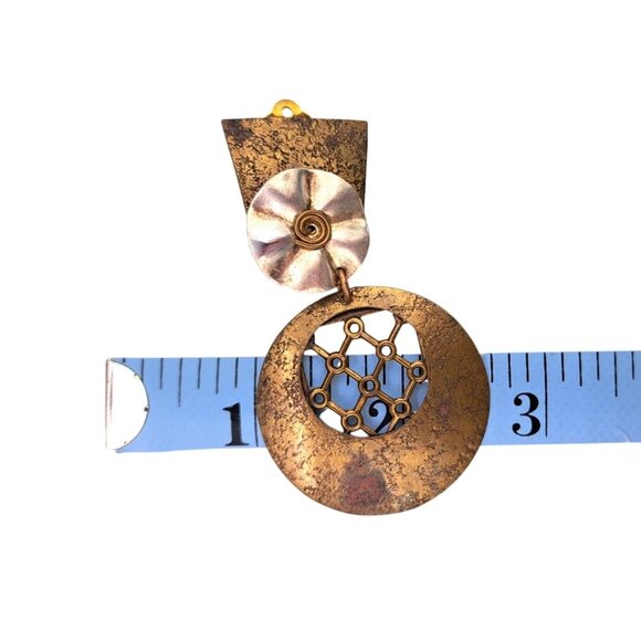 Vintage Marjorie Baer SF Clip-On Earrings Brutalist Mixed Metal Statement Dangle - Picture 7 of 8